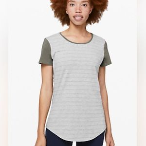 Lululemon Love Crew III Short Sleeve Stripe tee Heathered gray & green medium